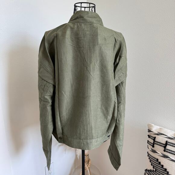Blu Pepper Lightweight Olive Green Cropped Soft Utility Jacket NEW Large - Picture 6 of 12